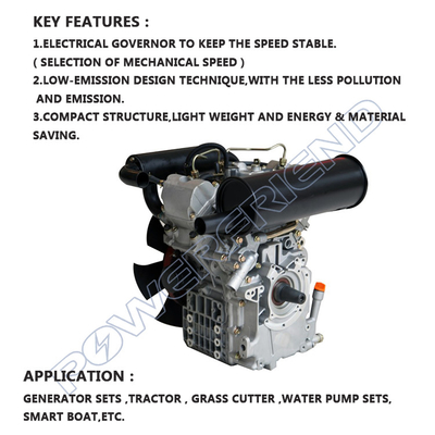 20HP 14KW Air Didinginkan Mesin Diesel 2V80 Dua Silinder 4- Stroke Efisiensi Tinggi